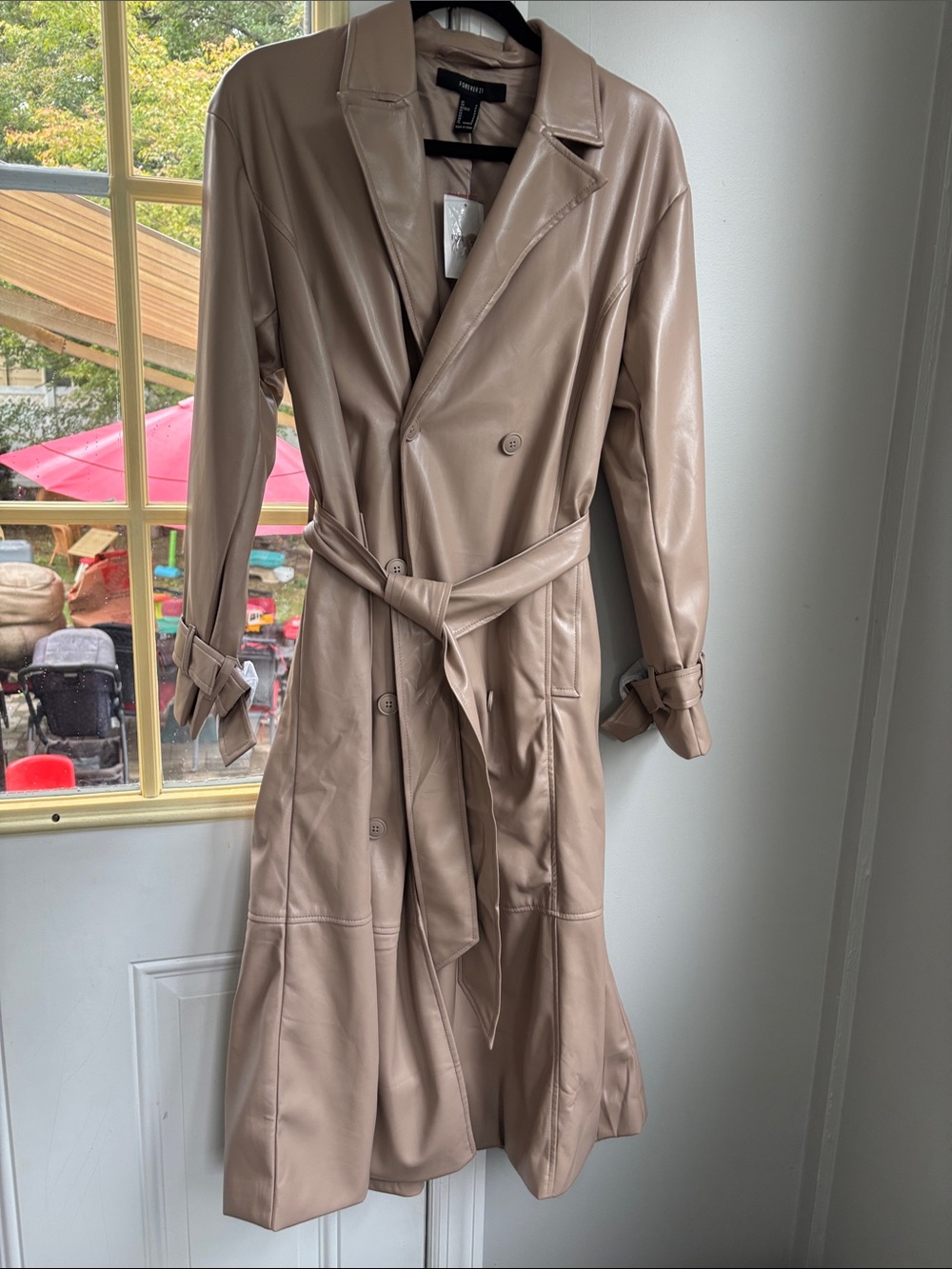 New with Tags Forever 21 Faux Leather Trench Coat – Beige / Tan